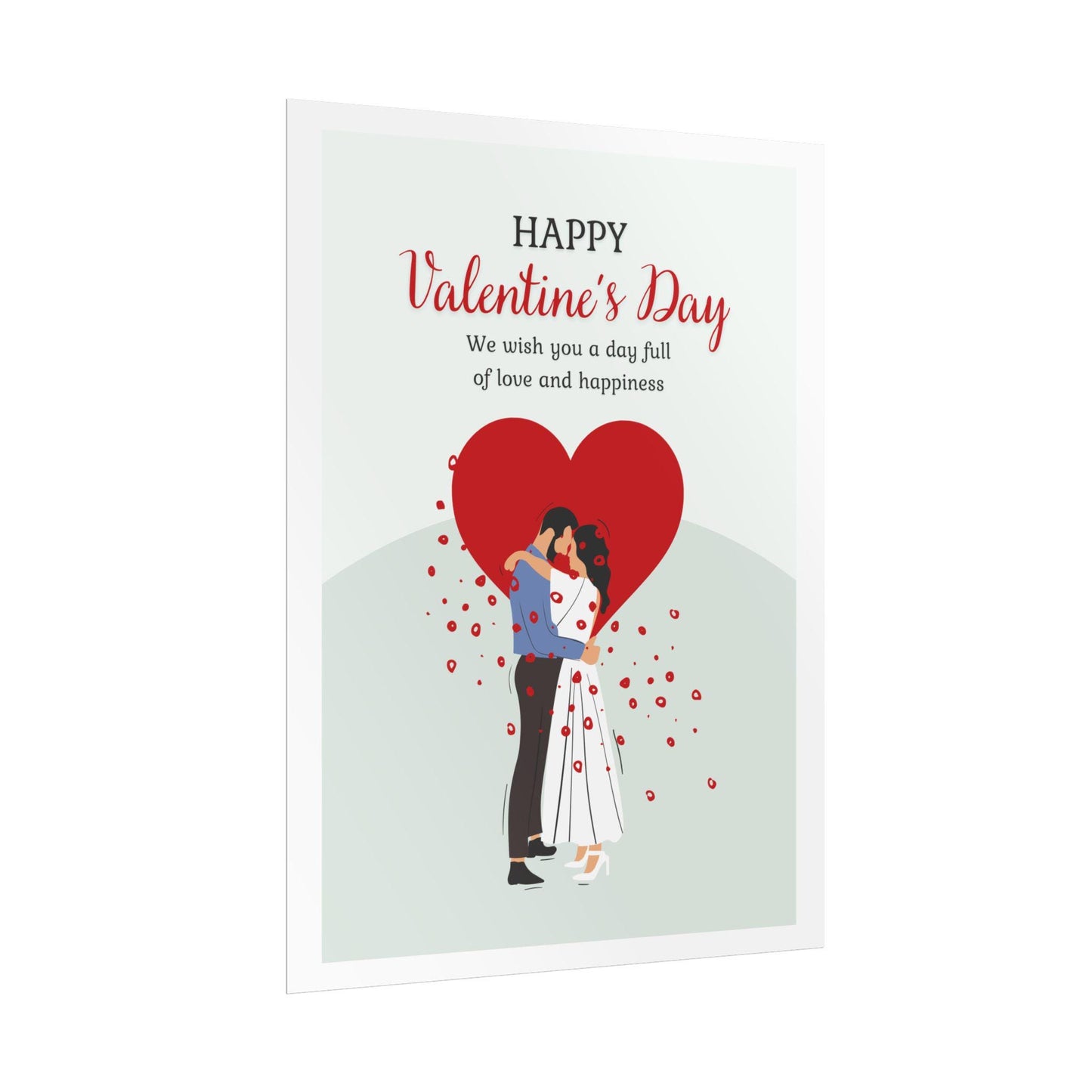 Happy Valentines Day couple poster Rolled Poster | Romantic heart illustration