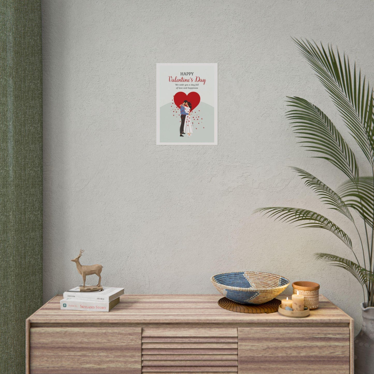 Happy Valentines Day couple poster Rolled Poster | Romantic heart illustration