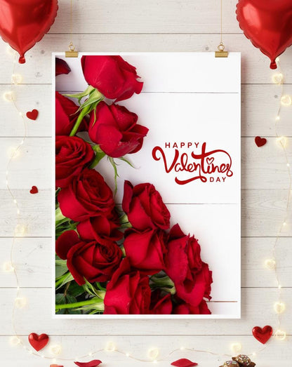Happy Valentines Day Red Roses Rolled Poster | Romantic Floral Wall Art
