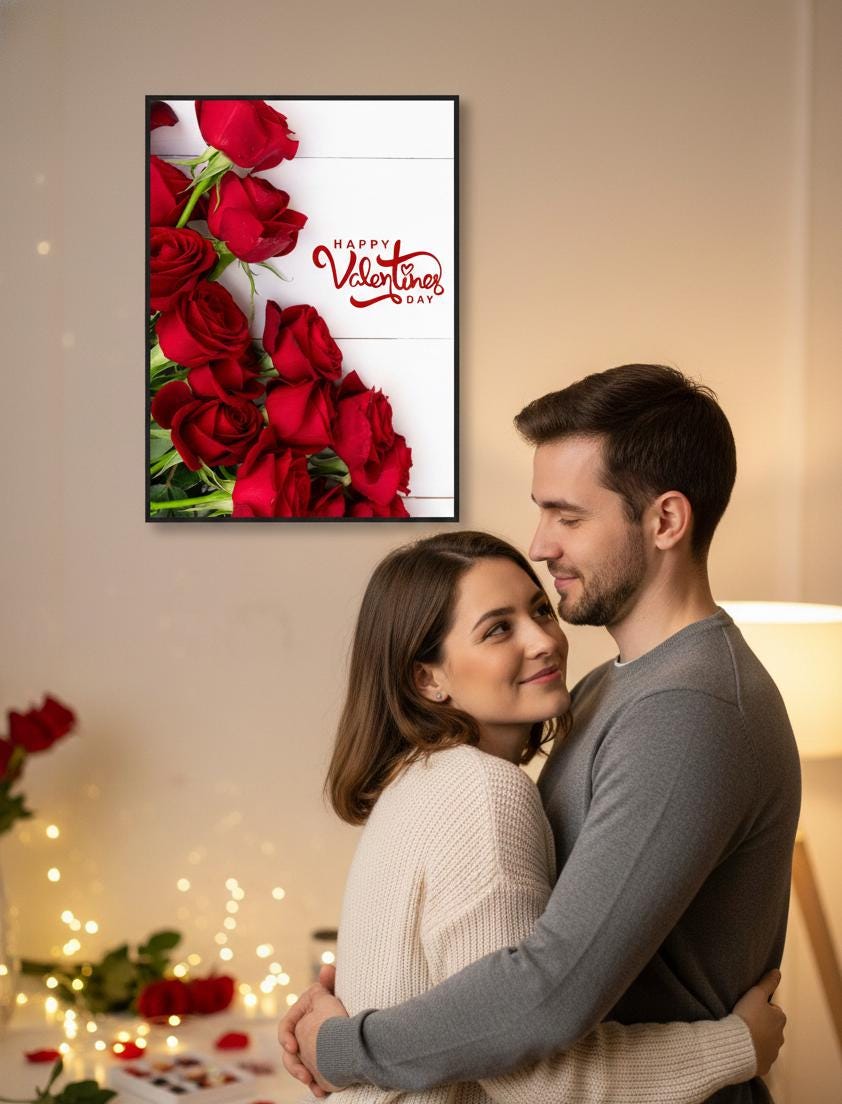 Happy Valentines Day Red Roses Rolled Poster | Romantic Floral Wall Art