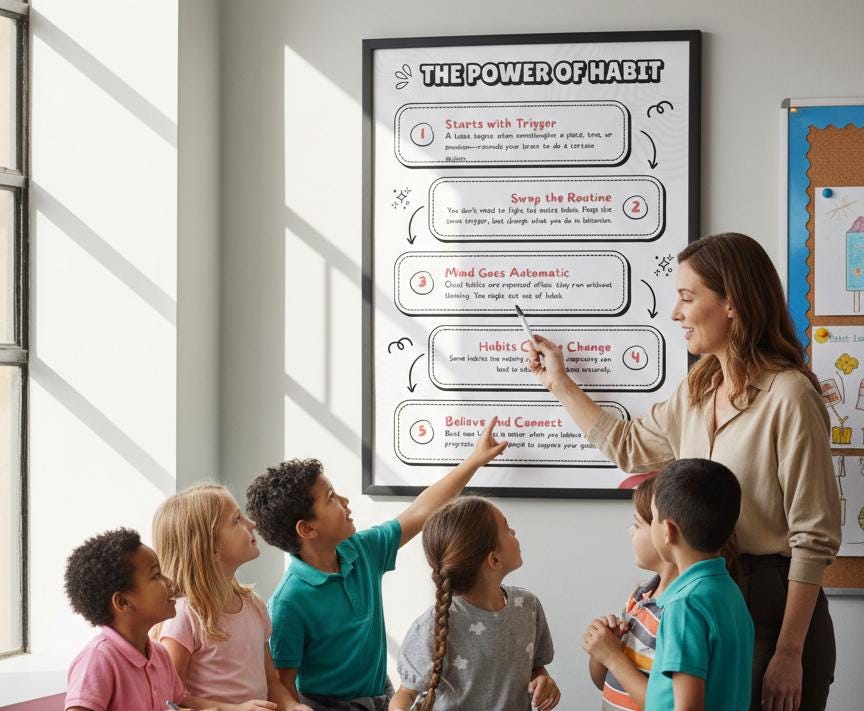 The Power of Habit rolled poster | Habit Steps infographic wall art