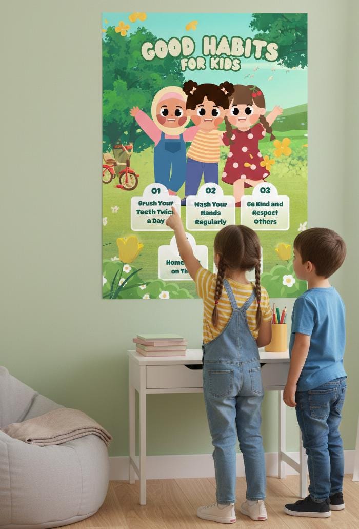 Good Habits for Kids Poster | Educational Classroom Wall Art, Behavior Chart