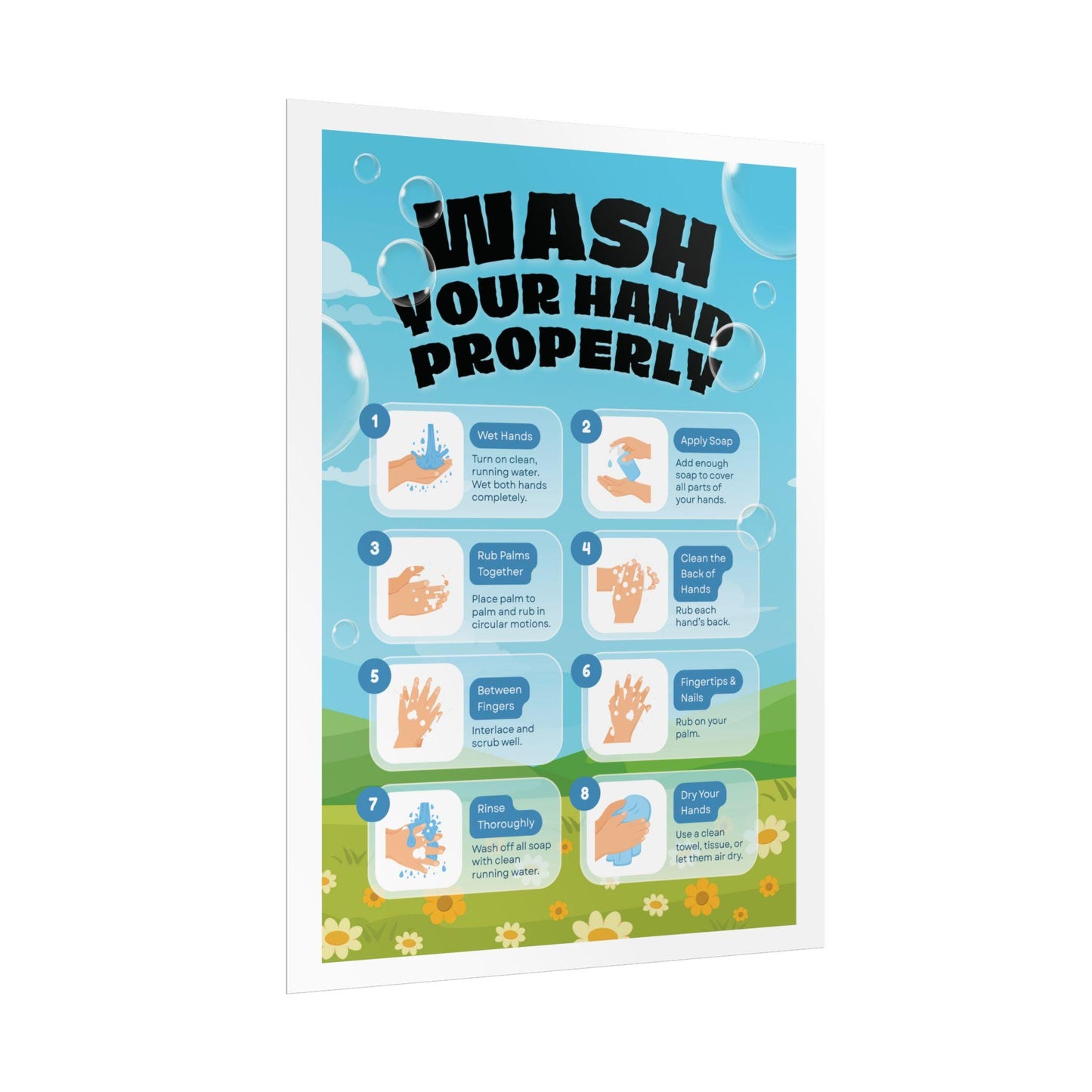 Wash Your Hands Properly Rolled Poster | Handwashing Steps, Instructional Hygiene Wall Art