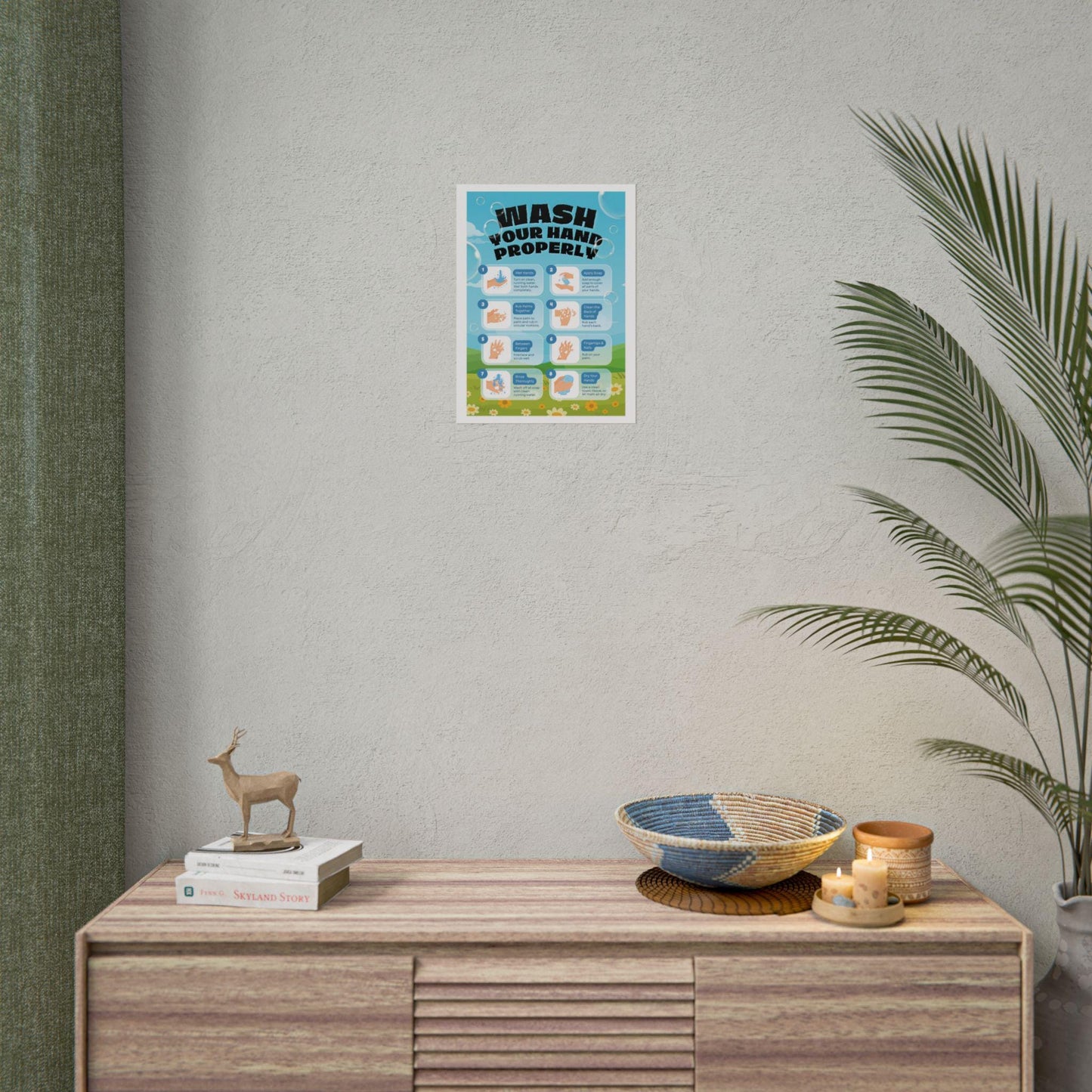 Wash Your Hands Properly Rolled Poster | Handwashing Steps, Instructional Hygiene Wall Art
