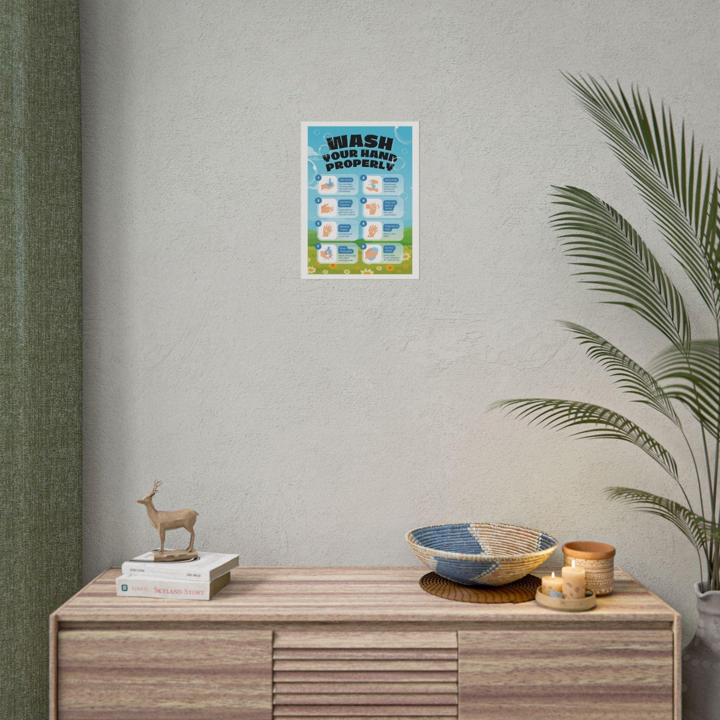 Wash Your Hands Properly Rolled Poster | Handwashing Steps, Instructional Hygiene Wall Art