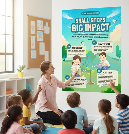 Small Steps Big Impact Rolled Poster | Environmental Awareness, Plant Trees, Conserve Water