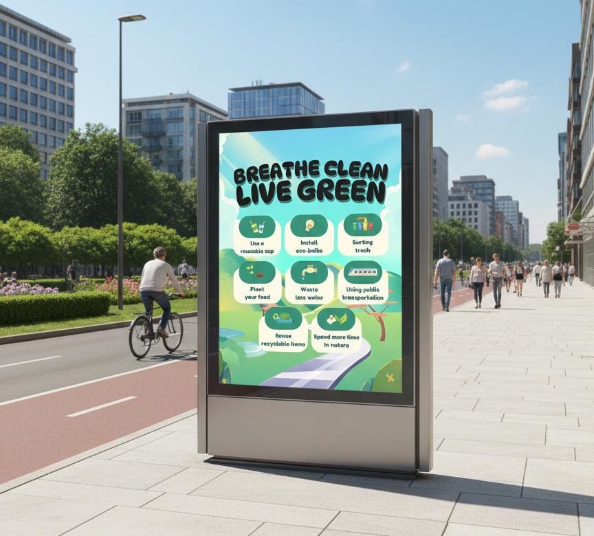 Breathe Clean Live Green Rolled Poster | Eco Tips, Recycling, Sustainable Living
