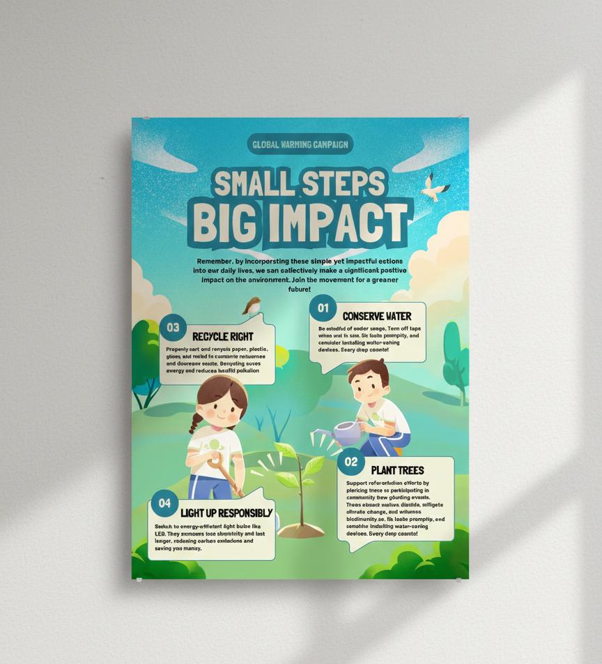 Small Steps Big Impact Rolled Poster | Environmental Awareness, Plant Trees, Conserve Water