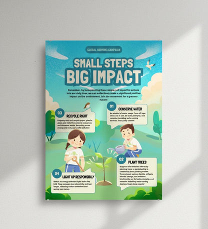 Small Steps Big Impact Rolled Poster | Environmental Awareness, Plant Trees, Conserve Water