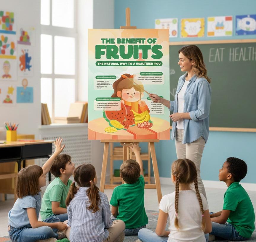 The Benefit of Fruits educational poster | Rolled Poster, nutrition wall art