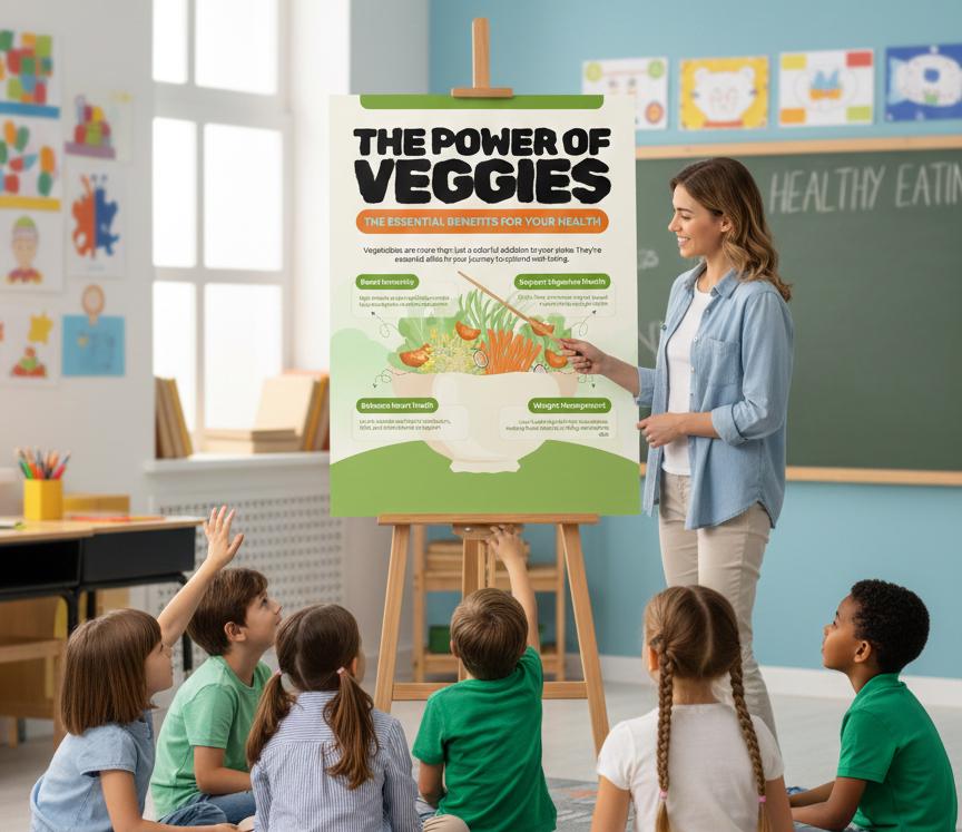 The Power of Veggies Rolled Poster | Vegetable Benefits Informational Wall Art