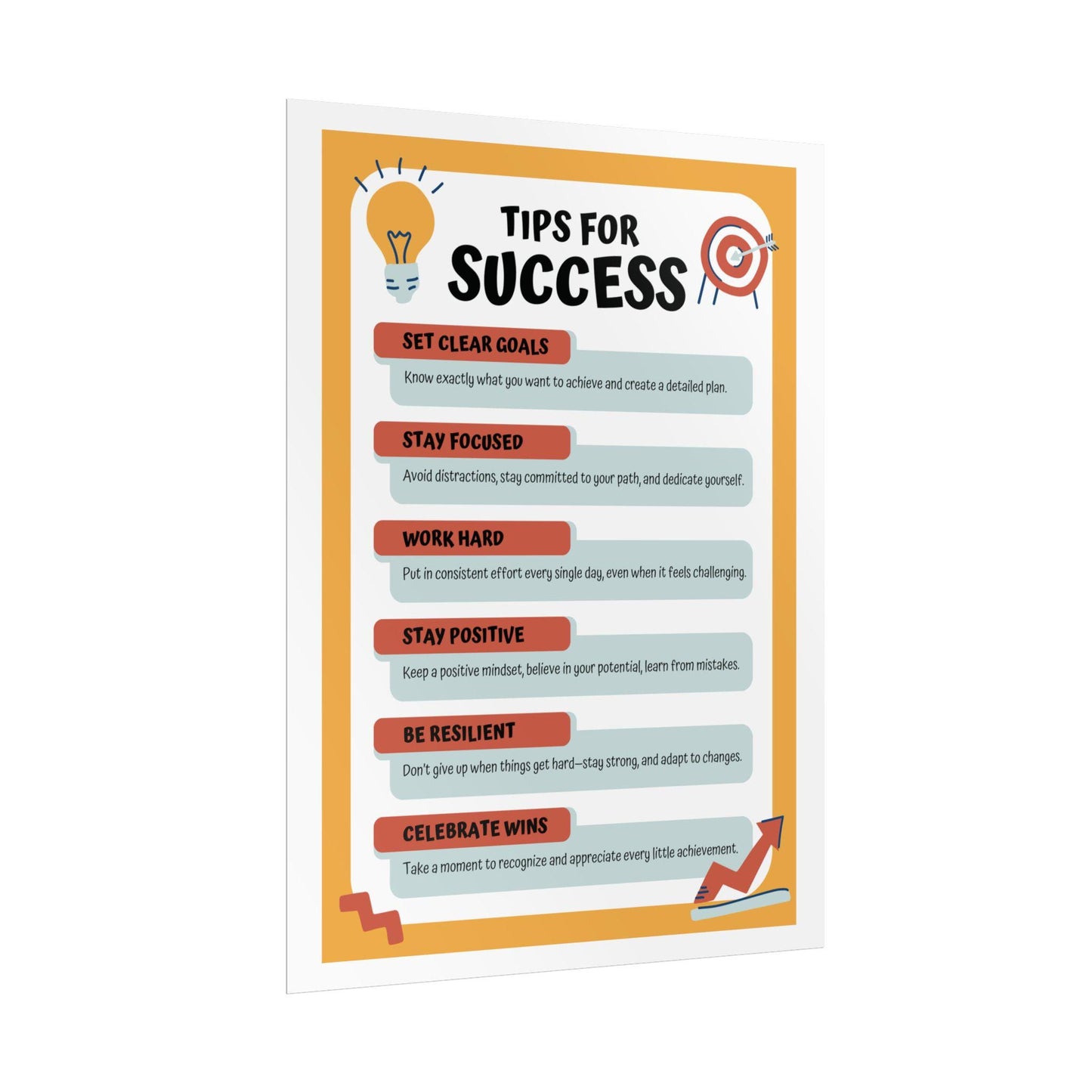 Tips for Success Rolled Poster | Motivational Wall Art, Study Decor