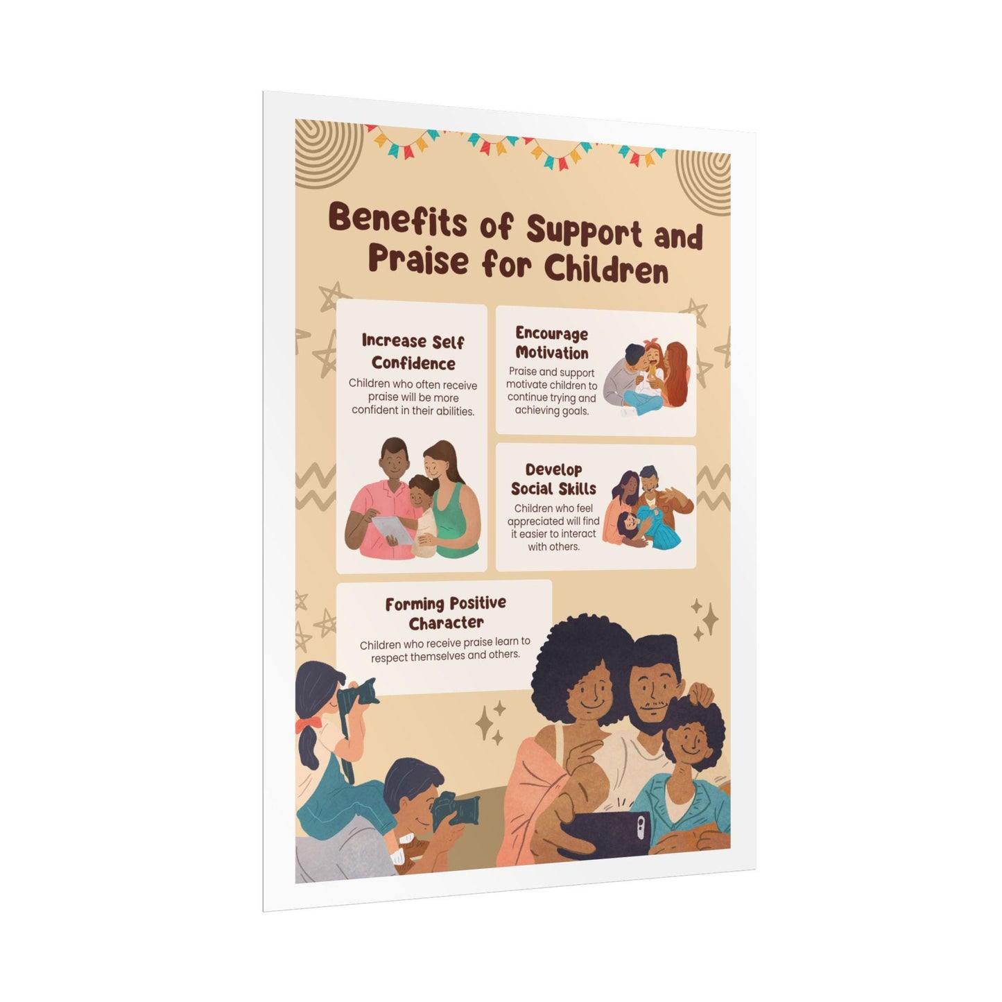 Benefits of Support and Praise for Children Rolled Poster | Parenting Education Wall Art