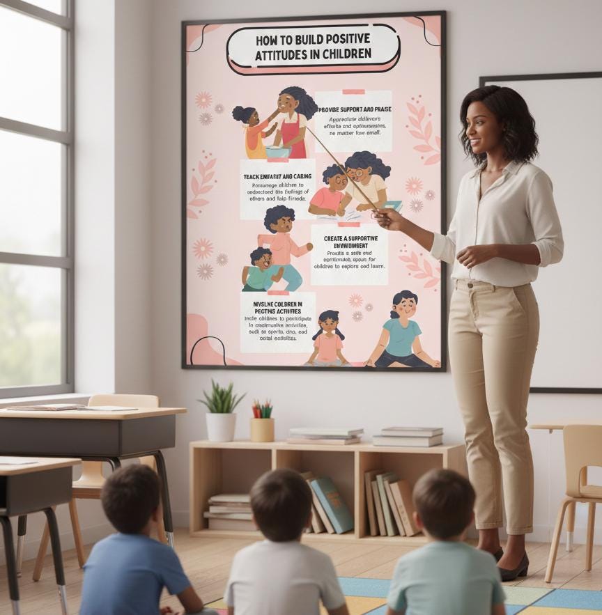How to Build Positive Attitudes in Children Rolled Poster | Educational Wall Art