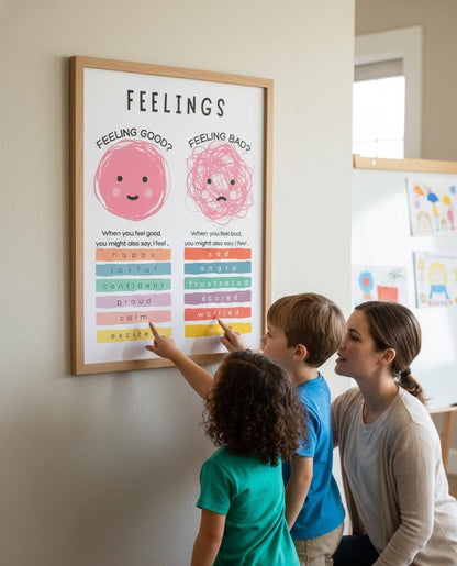Feelings Chart Rolled Poster | Emotions Classroom Visual, Mood Learning Print