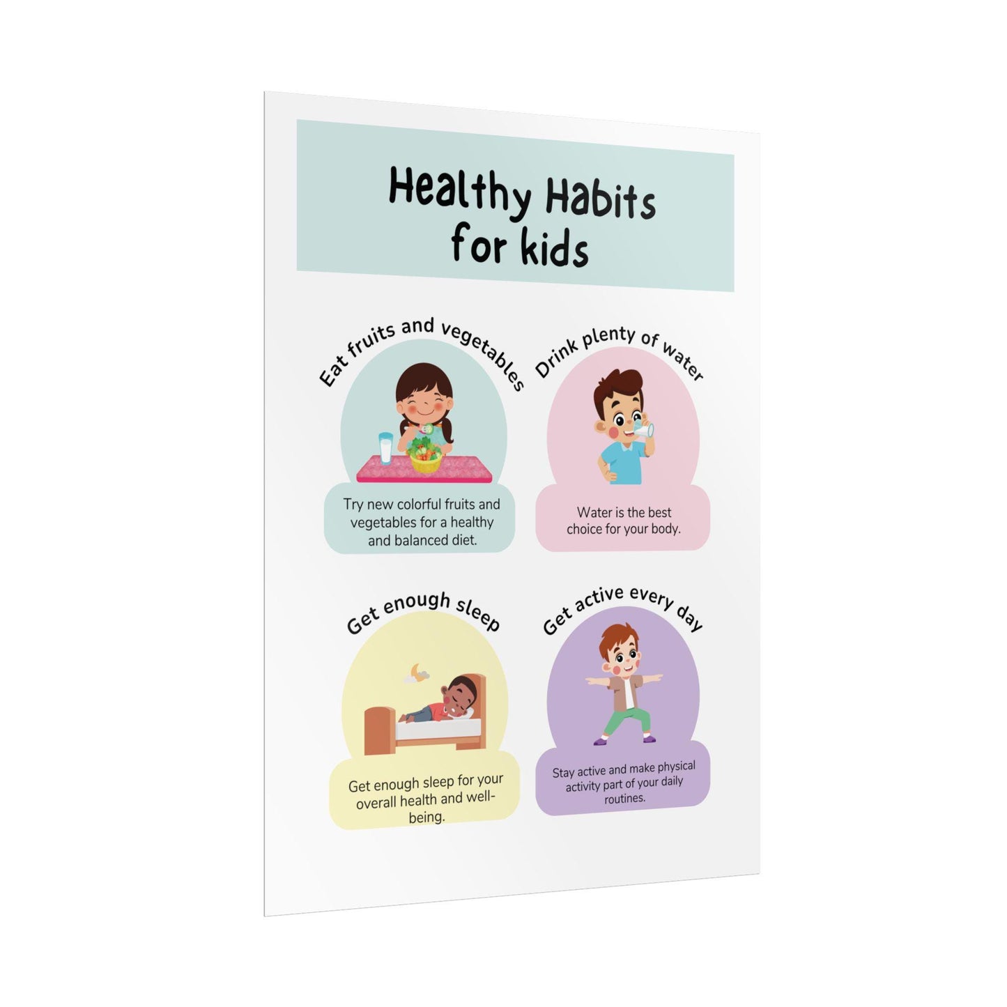 Healthy Habits for Kids Rolled Poster | Educational Wall Chart, Nutrition Sleep Exercise