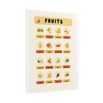 Fruits Chart Rolled Poster | Illustrative Fruit Names, Kitchen Wall Art