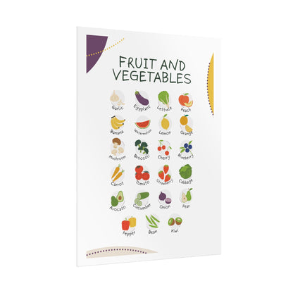 Fruit and Vegetables Rolled Poster | Kitchen Produce Chart, Nursery Wall Art