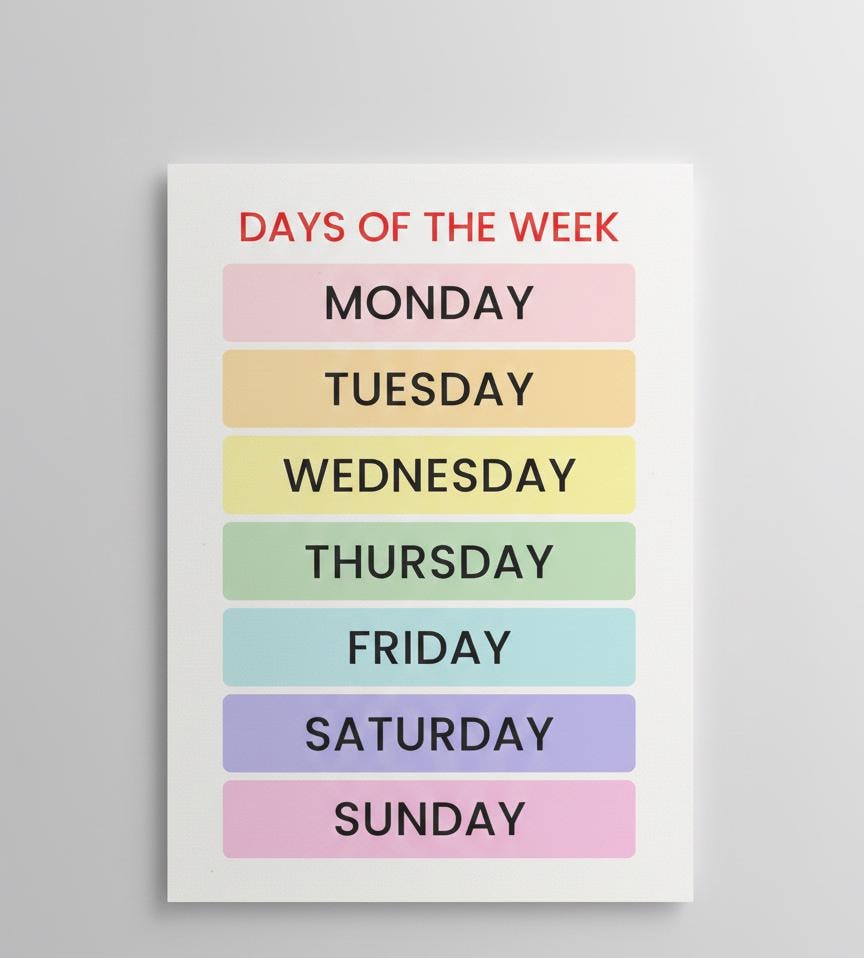 Days of the Week poster | Rolled Poster, Rainbow Pastel Classroom Print