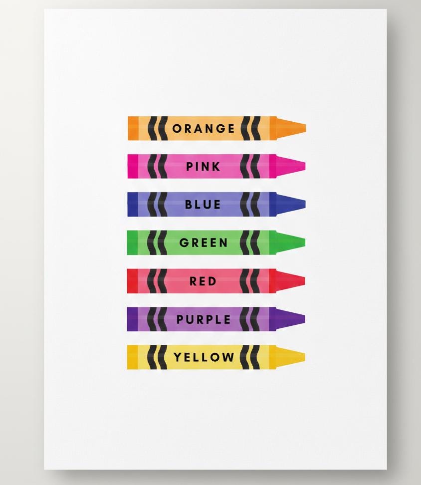 Color Crayon Labels Rolled Posters | Rainbow Classroom Art Print