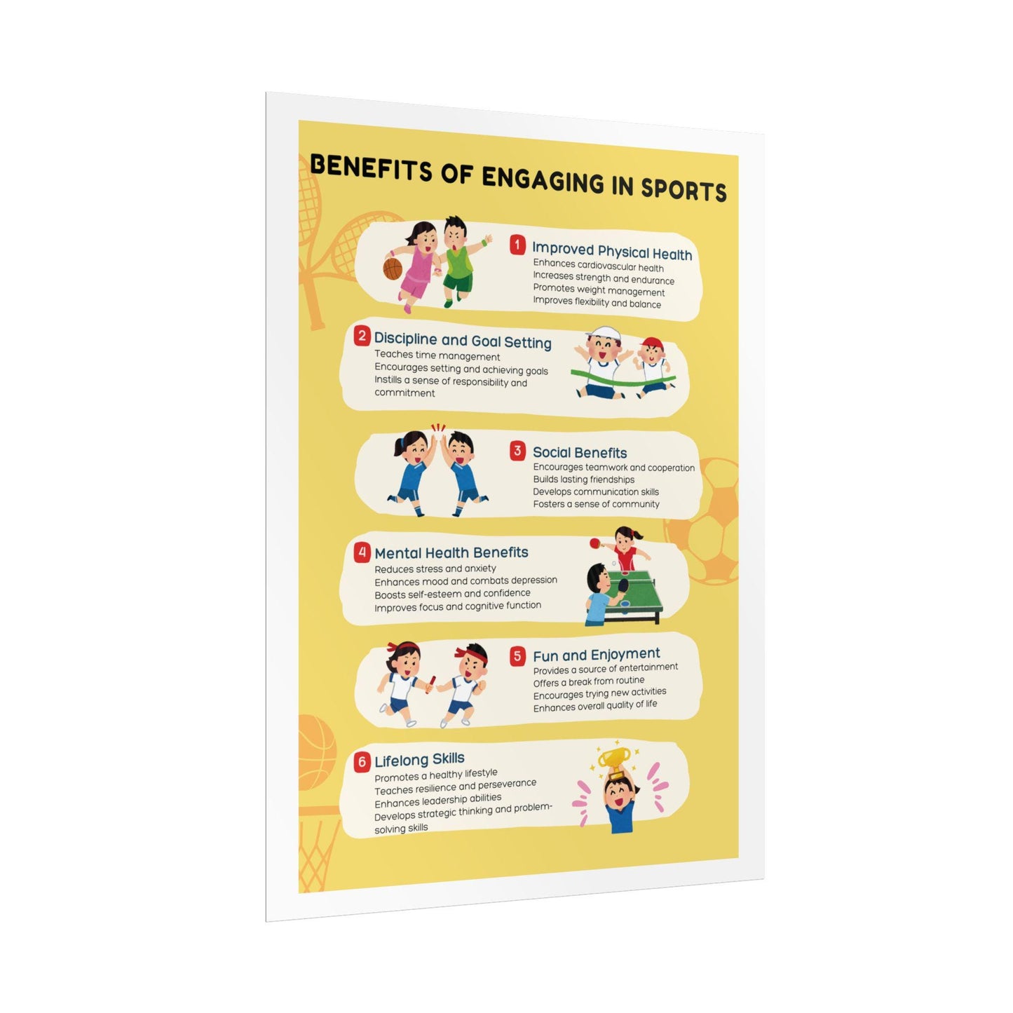 Benefits of Engaging in Sports Poster Rolled Posters | Educational Sports Infographic