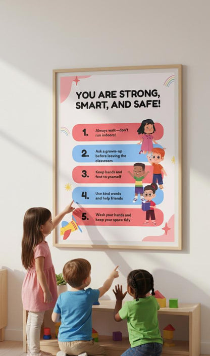 You Are Strong Smart and Safe kids classroom poster Rolled Poster | Positive Behavior Chart