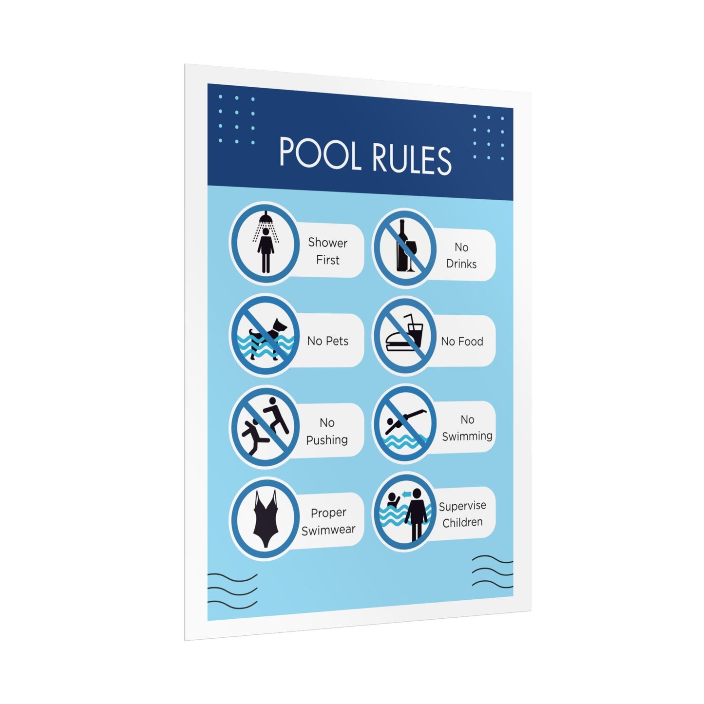 Pool Rules Rolled Poster | Swimming Pool Safety Sign, Shower No Food No Pets