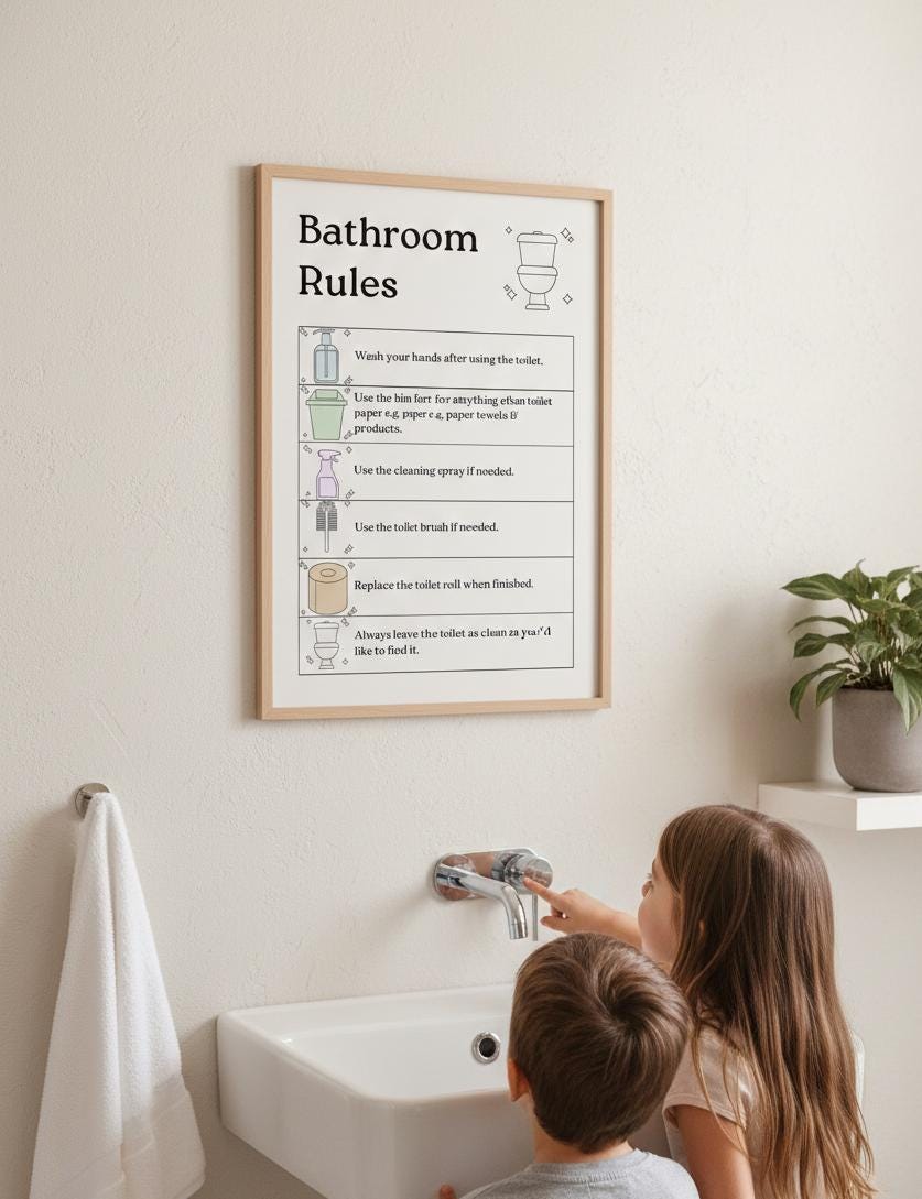 Bathroom Rules Rolled Posters | Illustrated Toilet Etiquette Wall Art