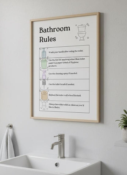 Bathroom Rules Rolled Posters | Illustrated Toilet Etiquette Wall Art