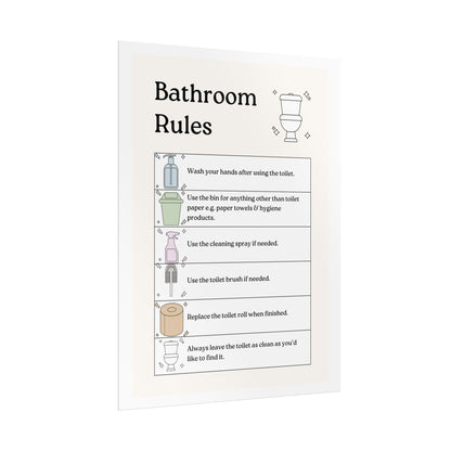 Bathroom Rules Rolled Posters | Illustrated Toilet Etiquette Wall Art