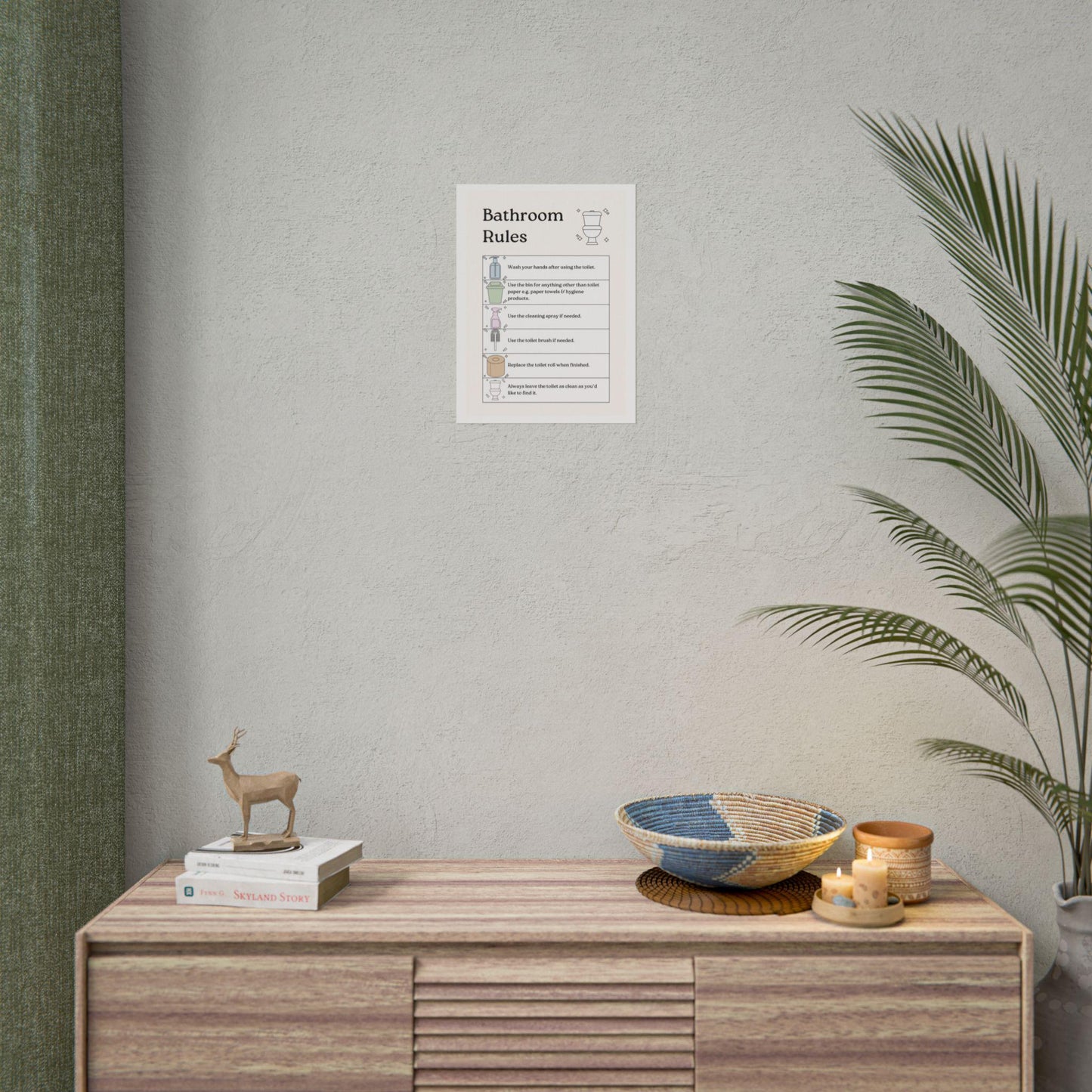 Bathroom Rules Rolled Posters | Illustrated Toilet Etiquette Wall Art