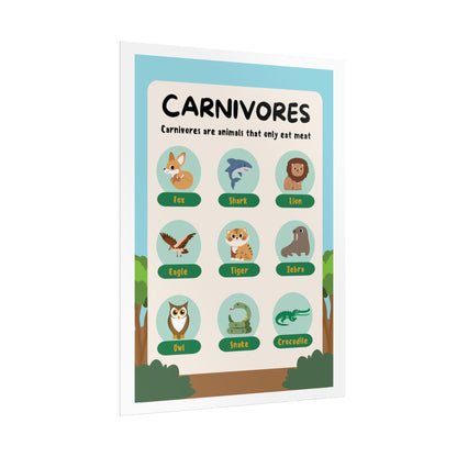 Carnivores Animal Chart Rolled Poster | Educational Nursery Wall Art