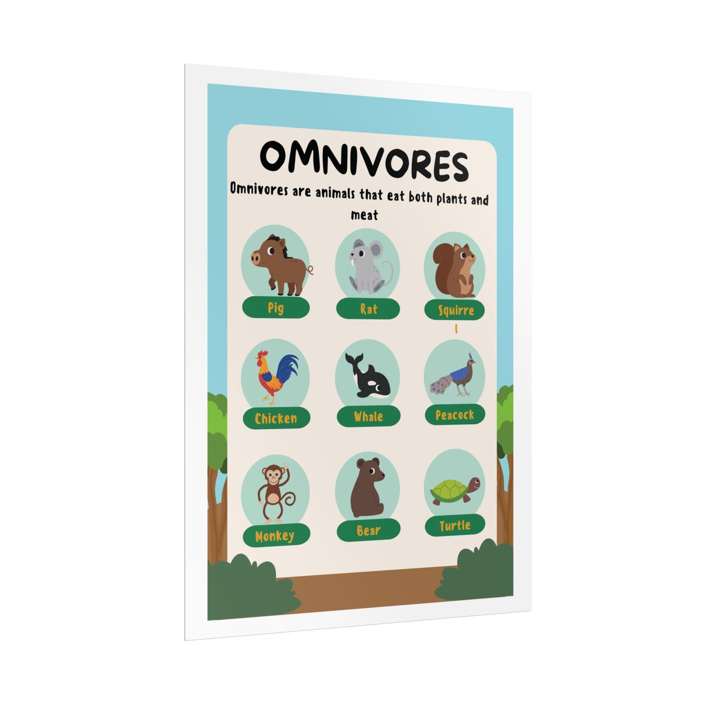 Omnivores poster Rolled Posters | Educational animal chart, classroom wall art
