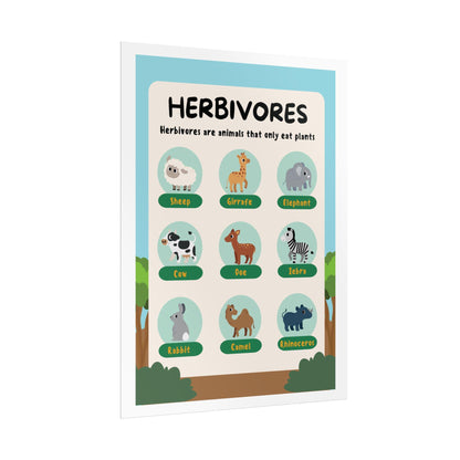 Herbivores Animals Chart Rolled Posters | Educational Kids Room Wall Art