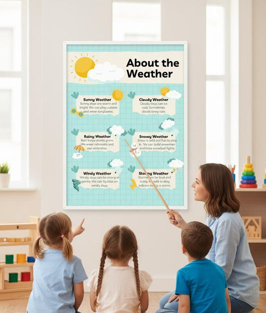 About the Weather Rolled Poster | Classroom Weather Chart, Sunny Cloudy Rainy Snowy