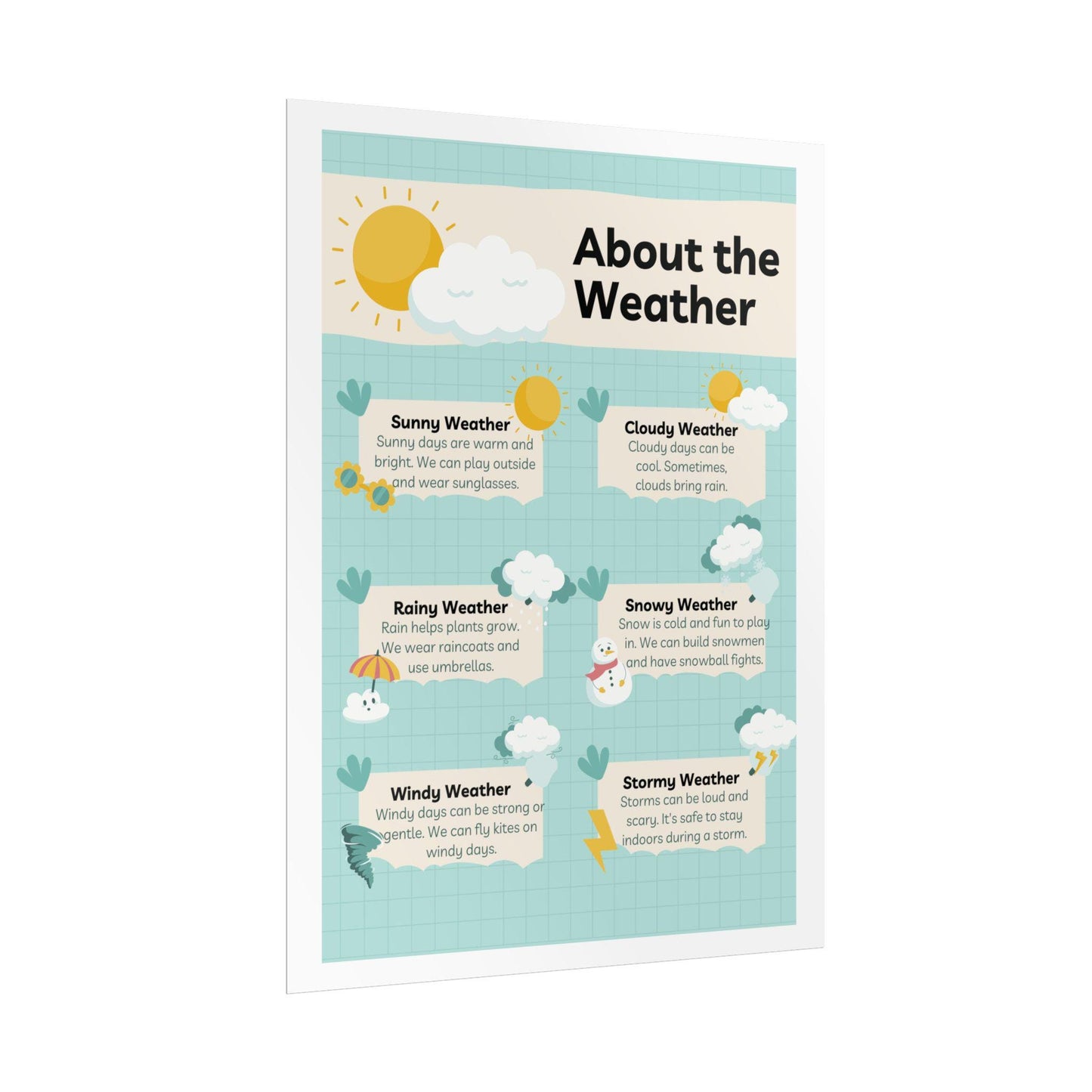 About the Weather Rolled Poster | Classroom Weather Chart, Sunny Cloudy Rainy Snowy
