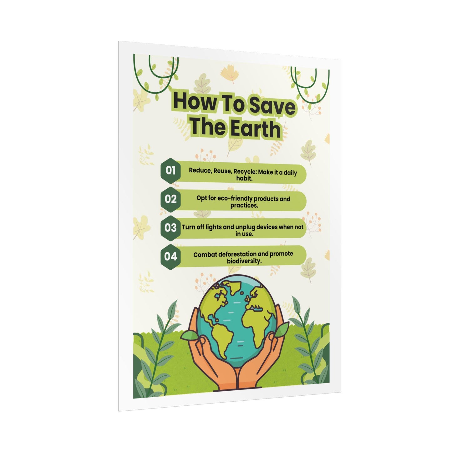 How To Save The Earth Poster | Rolled Poster, Eco Tips, Earth Day Wall Art
