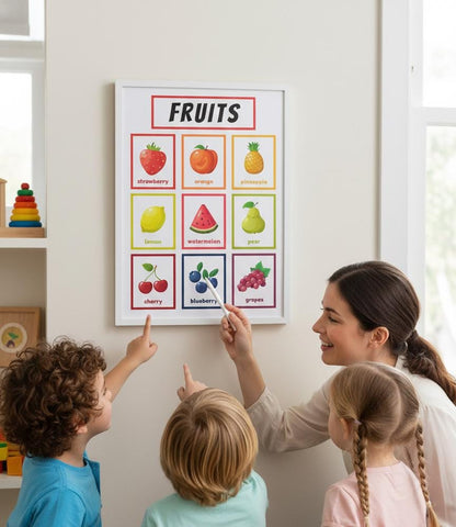 Fruits Flashcards Poster Rolled Posters | Fruit Chart Classroom Wall Decor