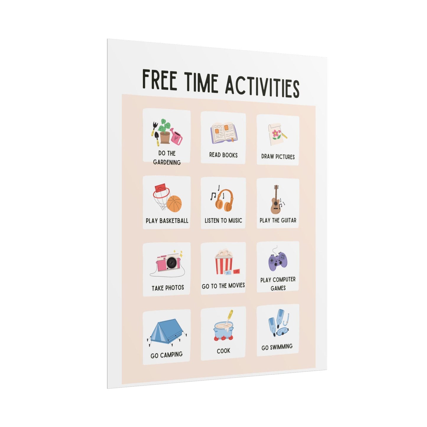 Free Time Activities Poster | Rolled Poster, Kids Activity Chart