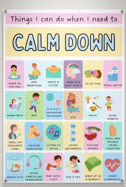 Calm Down Strategies Rolled Poster | Kids Emotions Coping Skills Chart