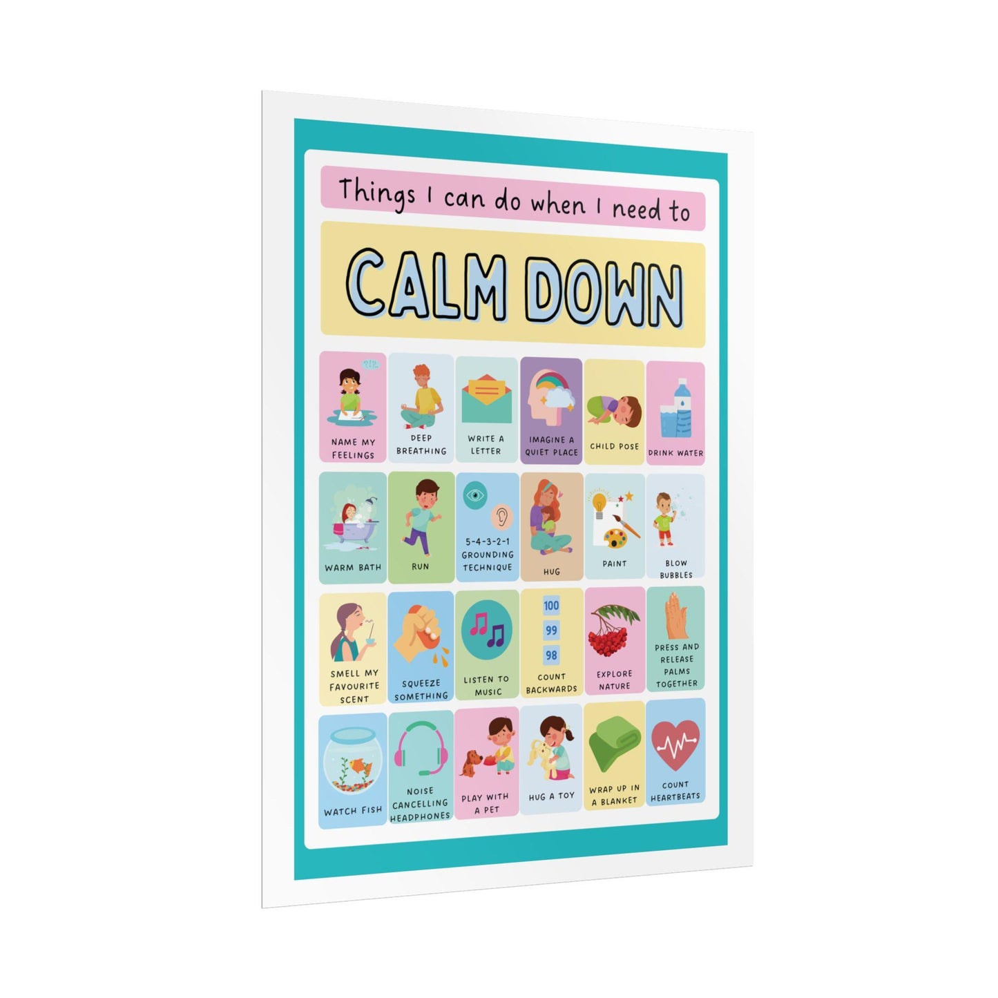 Calm Down Strategies Rolled Poster | Kids Emotions Coping Skills Chart