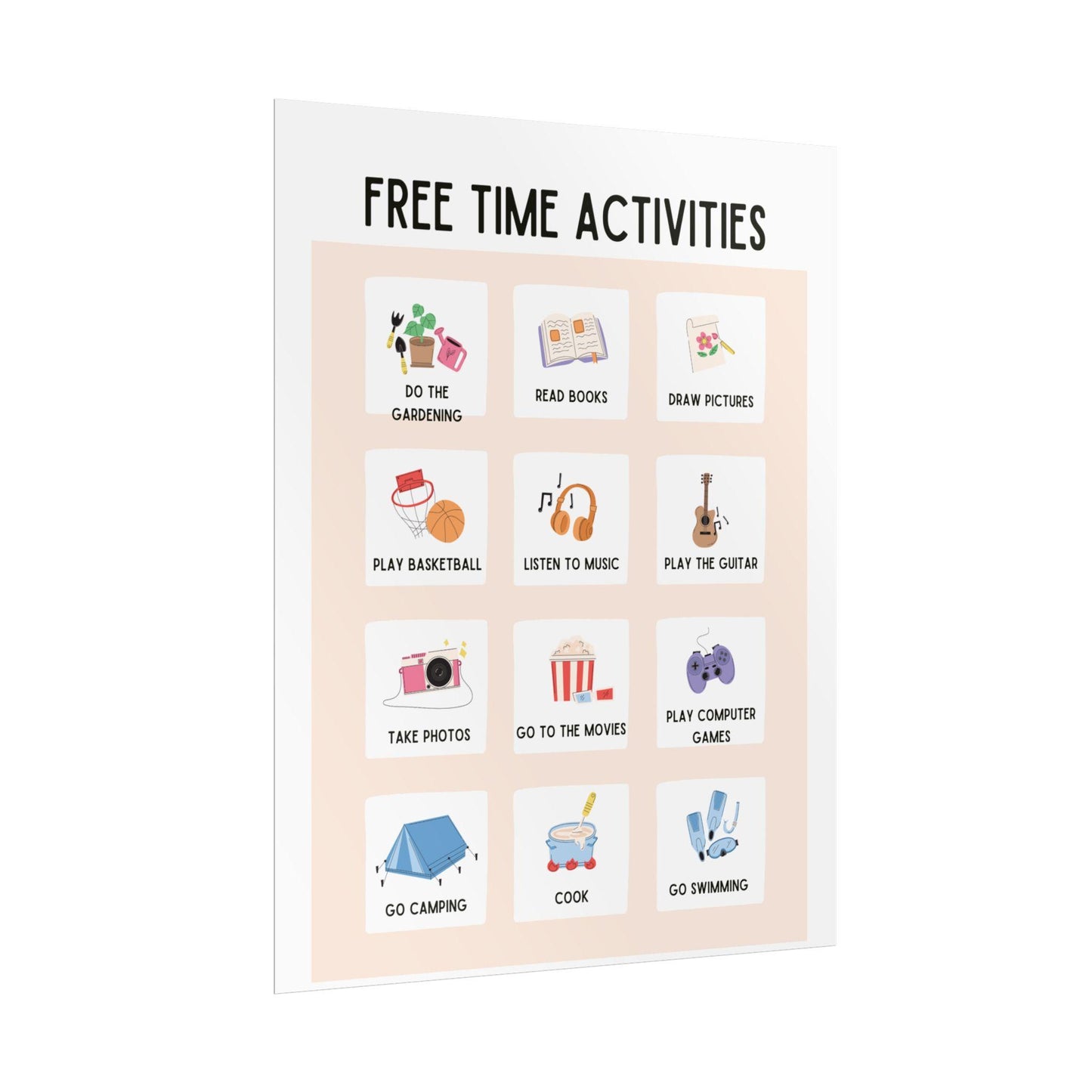 Free Time Activities Poster | Rolled Poster, Kids Activity Chart