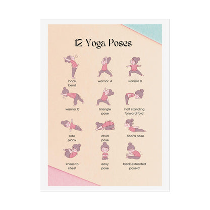 12 Yoga Poses poster | Rolled Poster, illustrated yoga pose chart