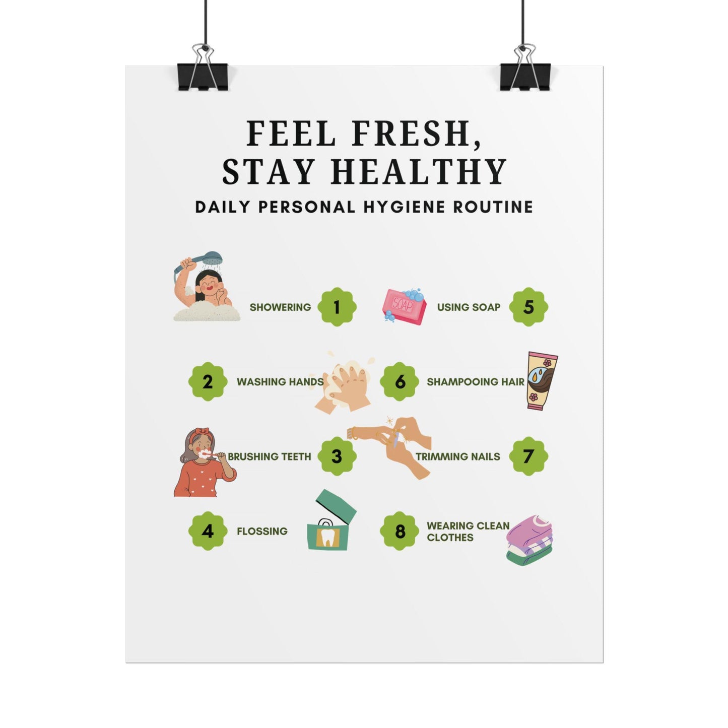 Personal Hygiene Routine Rolled Poster | Feel Fresh Stay Healthy Wall Art