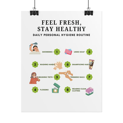 Personal Hygiene Routine Rolled Poster | Feel Fresh Stay Healthy Wall Art
