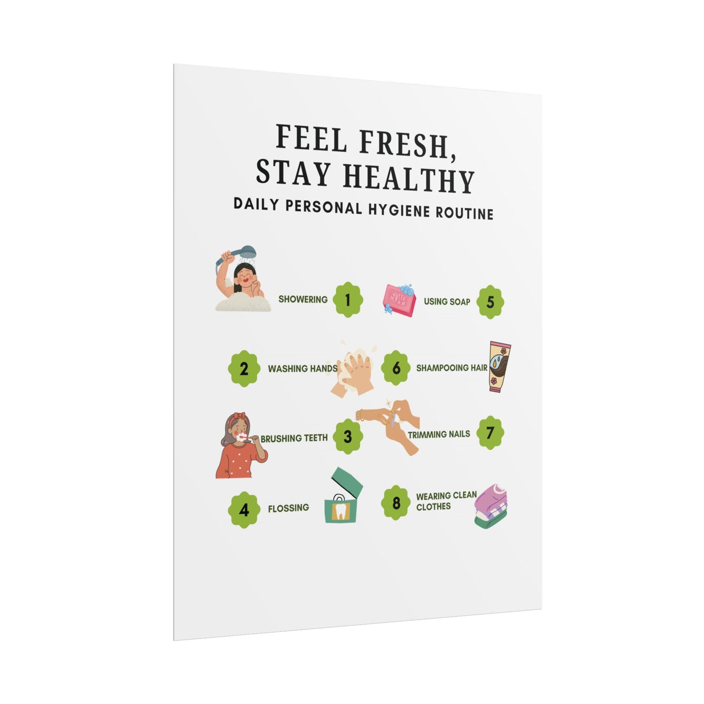 Personal Hygiene Routine Rolled Poster | Feel Fresh Stay Healthy Wall Art