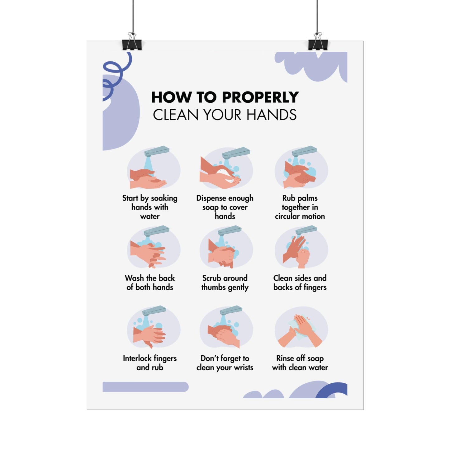 Handwashing Steps Rolled Poster | How to Properly Clean Your Hands, Hygiene Instruction Chart