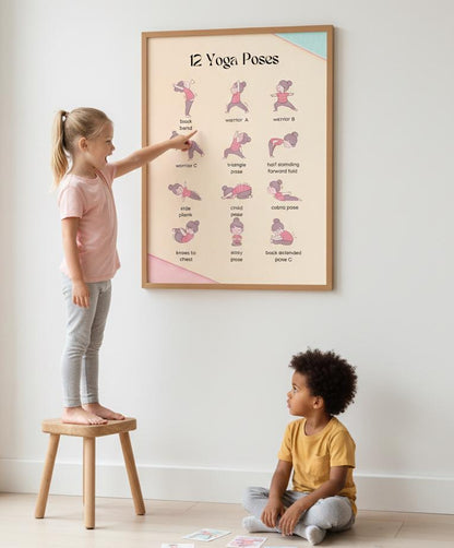 12 Yoga Poses poster | Rolled Poster, illustrated yoga pose chart