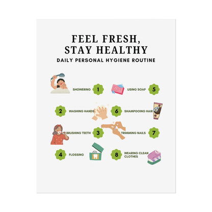 Personal Hygiene Routine Rolled Poster | Feel Fresh Stay Healthy Wall Art