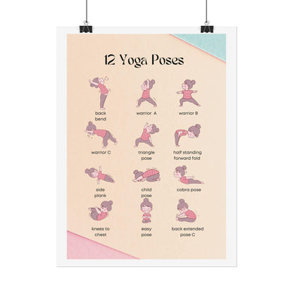 12 Yoga Poses poster | Rolled Poster, illustrated yoga pose chart